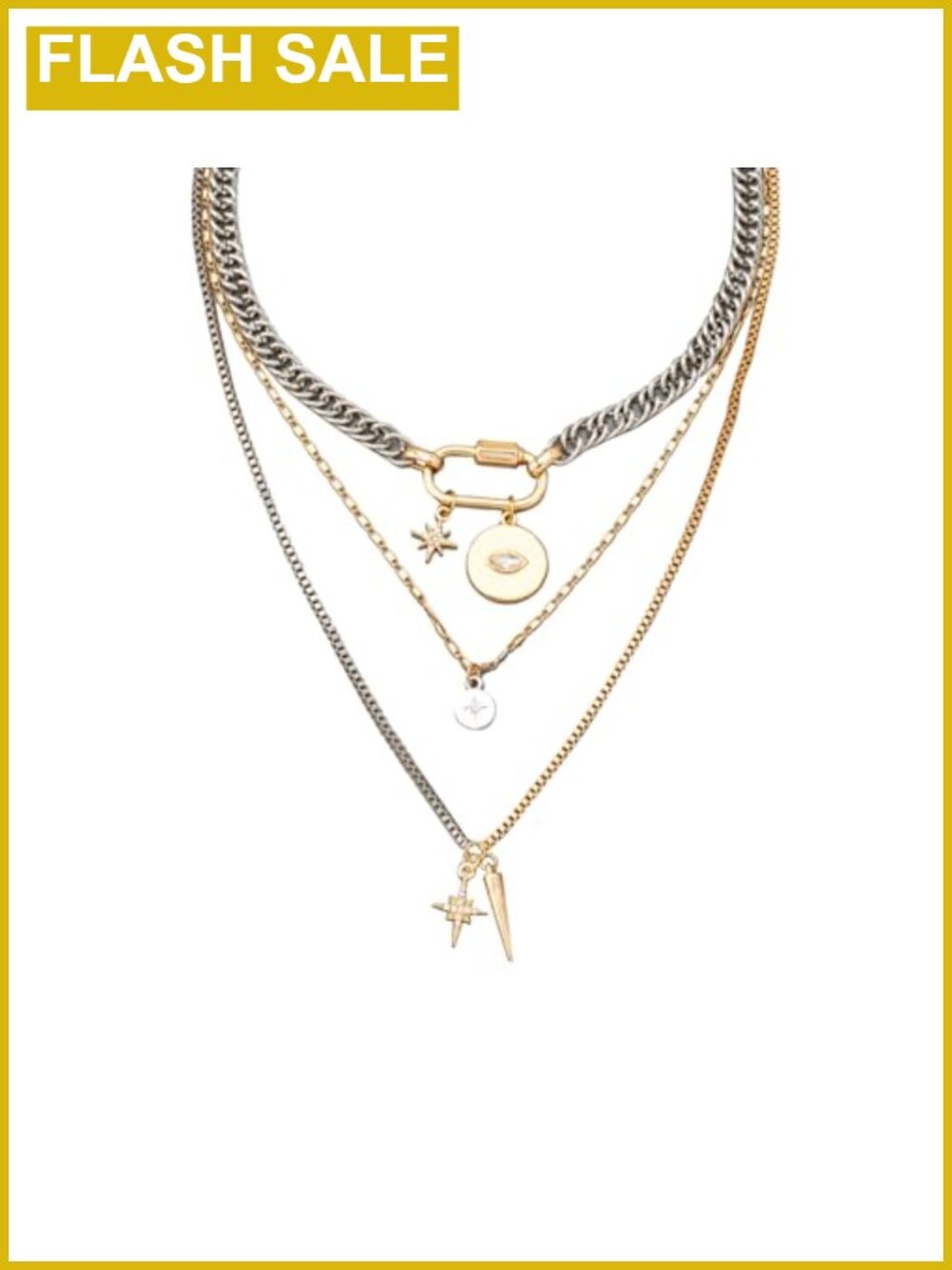 3 Pc Layered Necklace Set Mixed Metal Paperclip Evil Eye Star Pendant Stackable